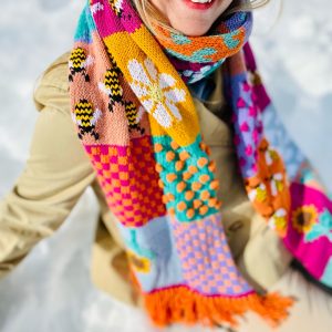 Hand-Knit Merino Wool Scarf – Colorful Patchwork Winter Scarf