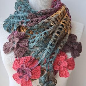 Wool Crochet Scarf: Handknit Flower Scarf, Winter Accessory