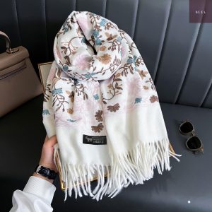 Embroidered Winter Scarf : Luxury Handmade Cashmere Pashmina Blend Shawl