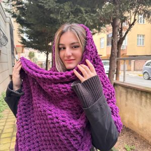 Handmade Purple Chunky Scarf, Soft Warm Winter Knit Scarf, Oversized Shawl Scarf, Cozy Thick Crochet Scarf, Fall Winter Accessories